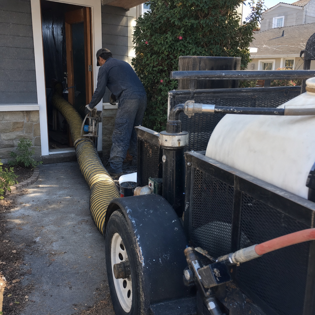 Technician using industrial equipment for professional air duct cleaning service